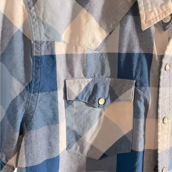 Levi’s Shirt Mens L Blue Checkered Short Sleeve Pearl Snap Western Cowboy Casual - Picture 6 of 11